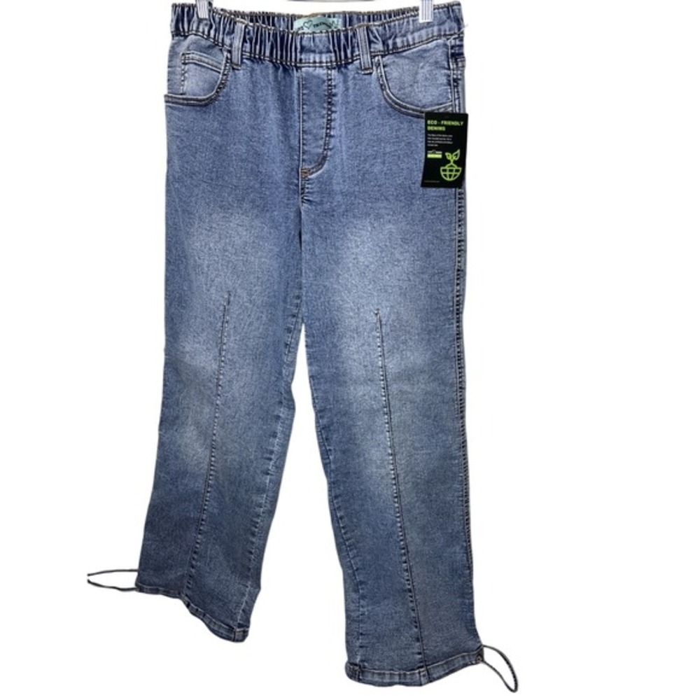 Love Trends Eco-Friendly Blue‎ Denim Elastic Waist Drawstring Hem Jeans Medium